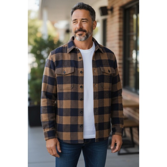 J. Crew Other - J. Crew Plaid Wool Blend Shirt Jacket Mens Brown Navy Lumberjack Style Size M